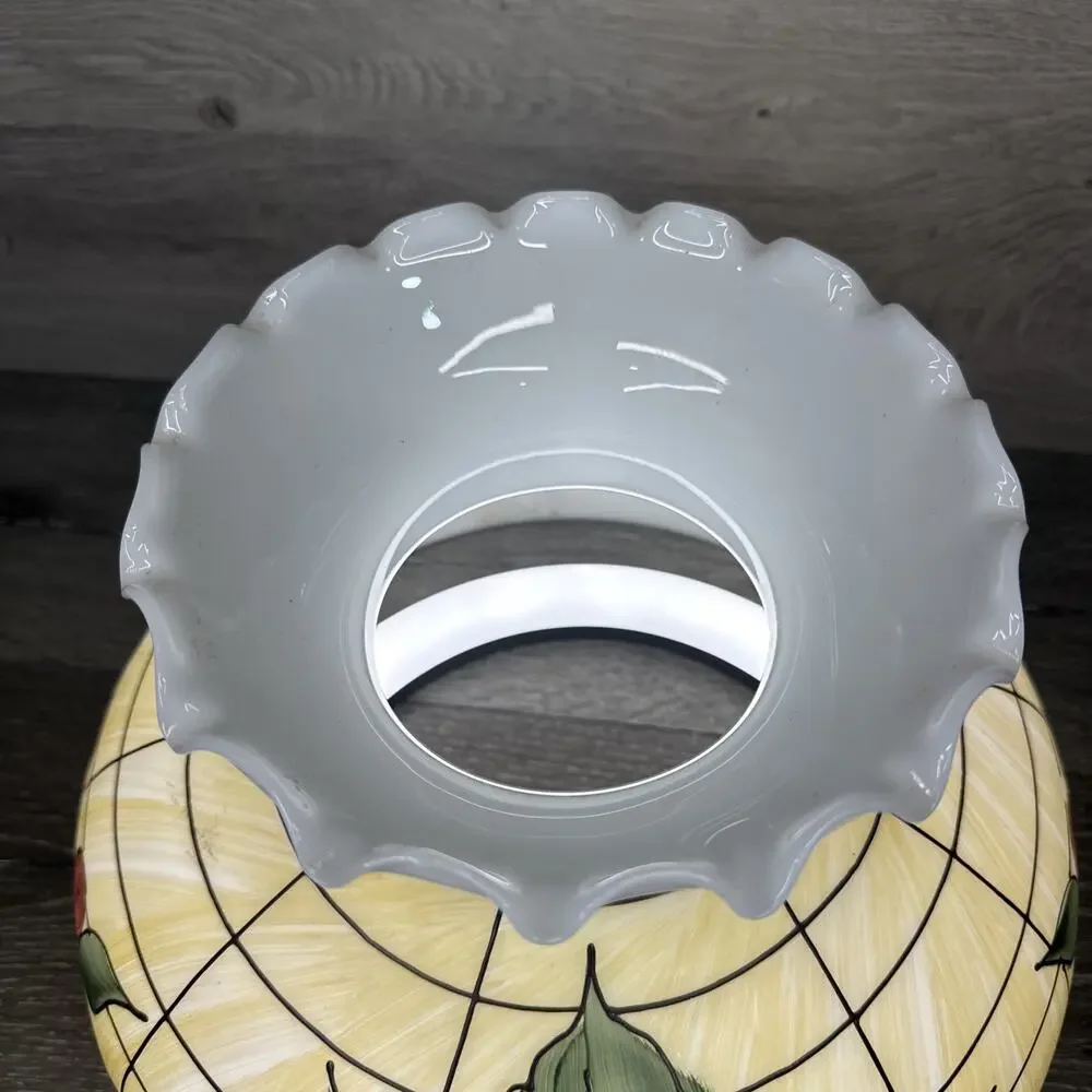 VTG Milky Glass Hand painted Hurricane Lamp Shade 14-3/4” Diameter 9-7/8”Tall